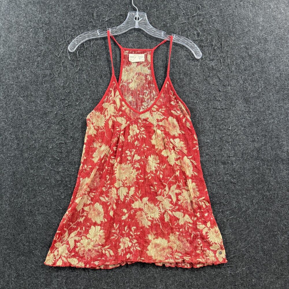 Denim & Supply Ralph Lauren Tank Women's XS Red Floral Sheer Lace Racerback Top